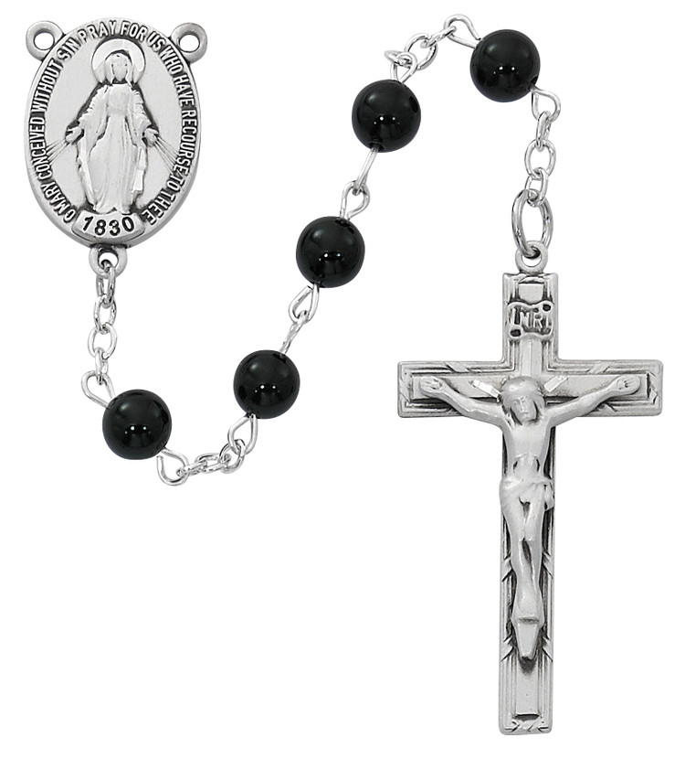 (R883LF) SS BLACK ONXY MIRAC ROSARY