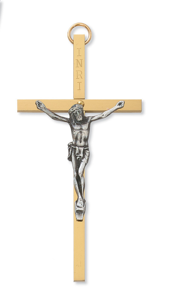 (79-11247) 2X4" BRASS CRUCIFIX W SILVER