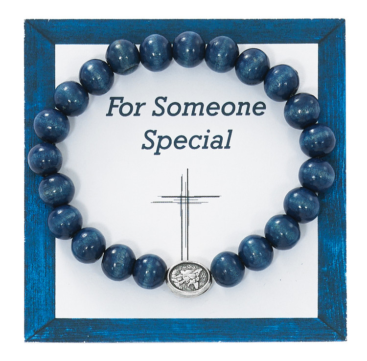 (B1027C) BLUE WOOD ST. MICHAEL BRACELET