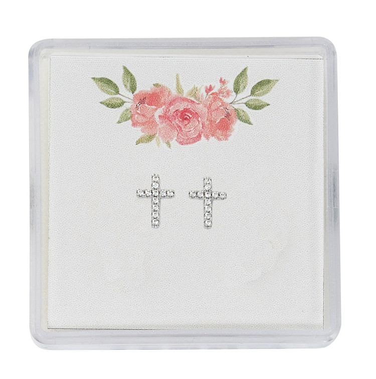 (EAR28) SILVER CRYSTAL CROSS EARRINGS