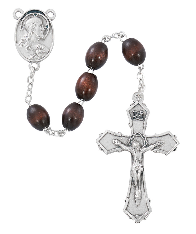 (R902F) 6X8MM BROWN WOOD ROSARY