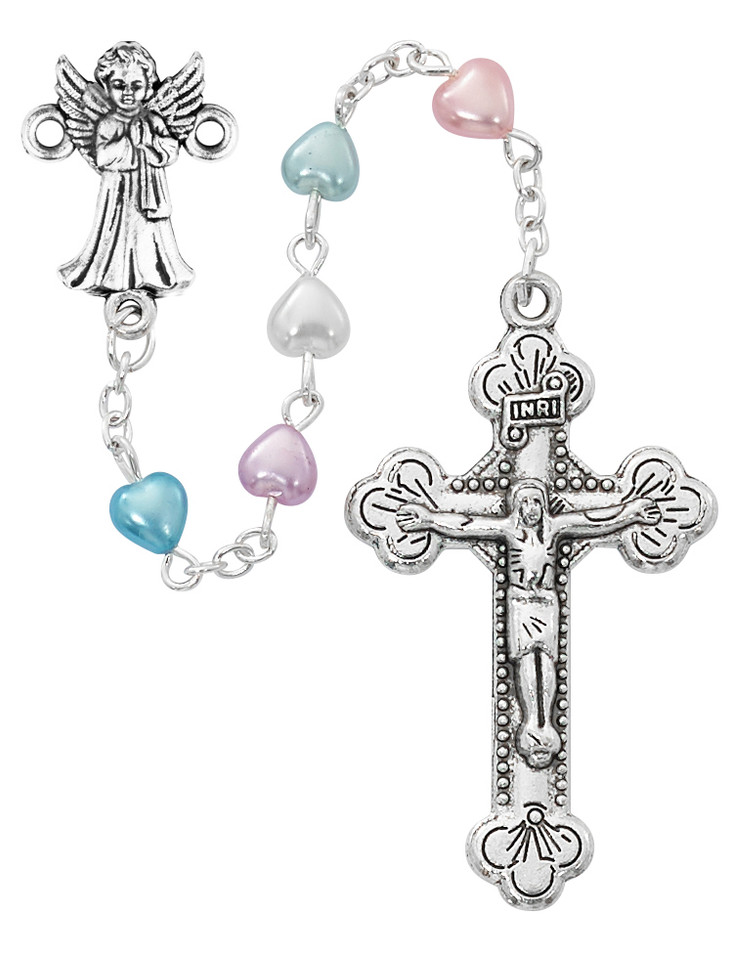 (R892G) MULTI COLOR PEARL HEART ROSARY