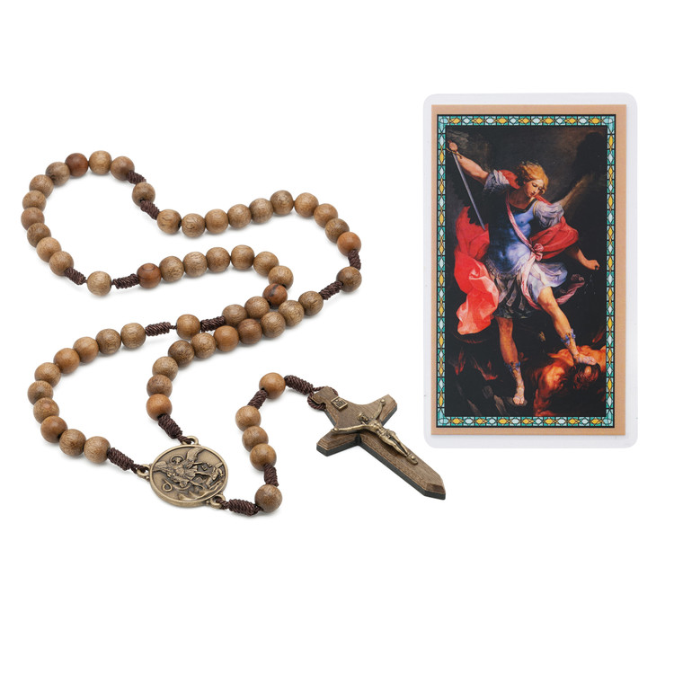 (P535R) 10MM WOOD ST. MICHAEL ROSARY 