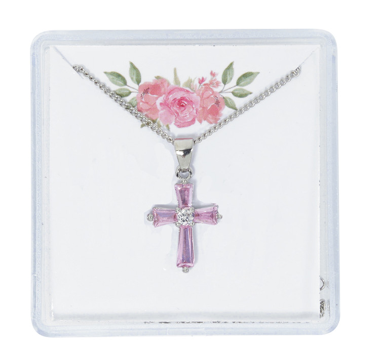 (P21P) 16" PINK CUBIC ZIRCONIA PEND