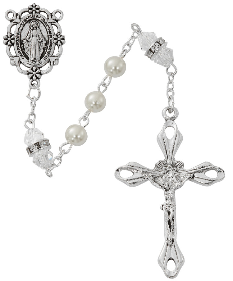 (R917CRKF) 6MM PEARL, CRYSTAL ROSARY