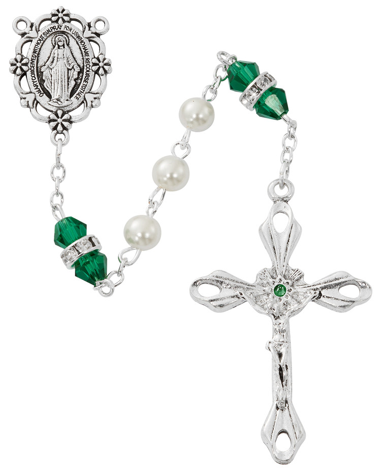(R917EMKF) 6MM PEARL, EMERALD ROSARY