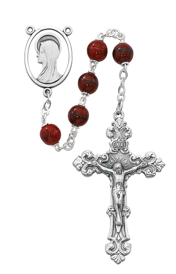 (R925F) 7MM RED/BLACK GLASS ROSARY