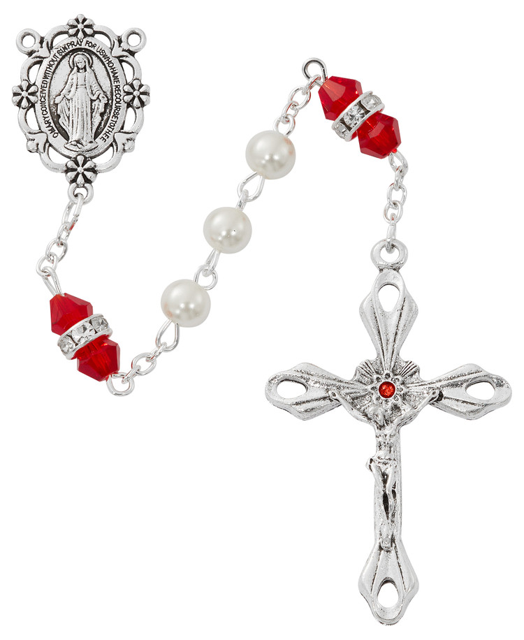 (R917RUC) 6MM PEARL, RUBY ROSARY