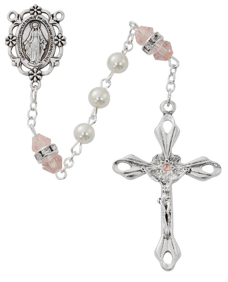 (R917RSC) 6MM PEARL, PINK ROSARY