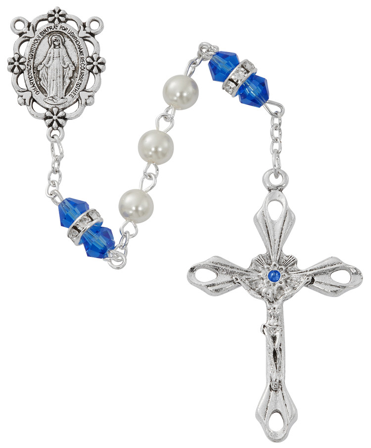 (R917BLC) 6MM PEARL, DARK BLUE ROSARY