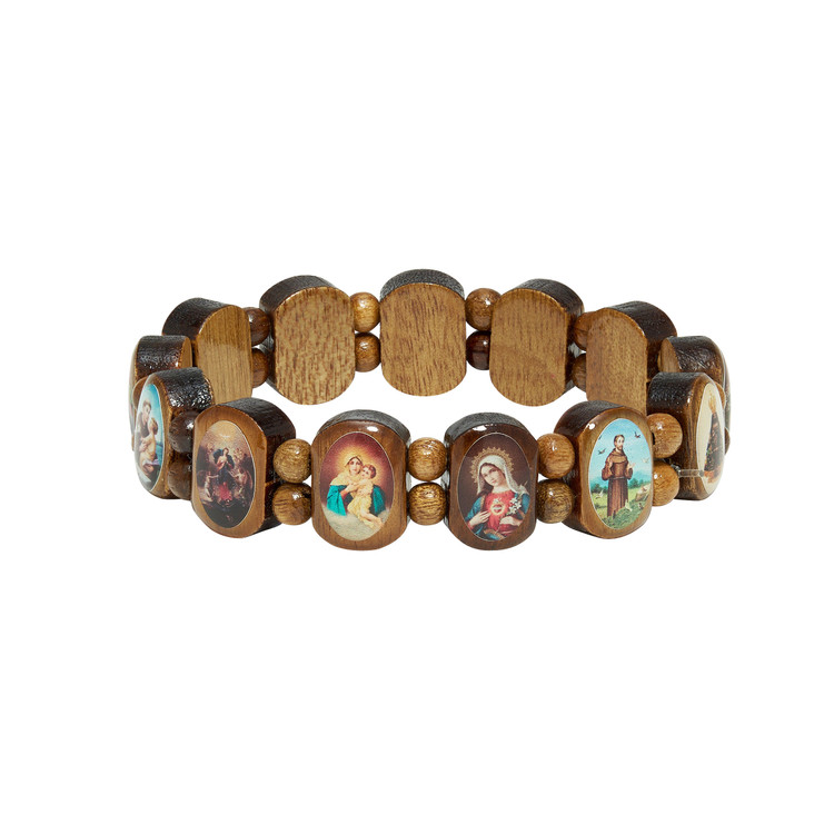 (B118C) BROWN WOOD SAINT BRACELET