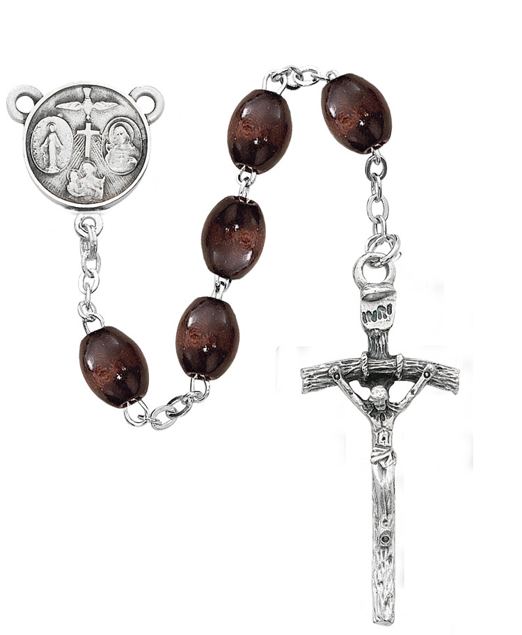 (P541R) BROWN OVAL WOOD ROSARY