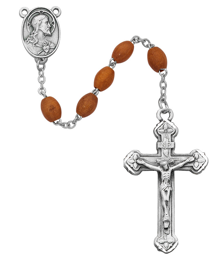 (P543R) LIGHT BROWN OVAL WOOD ROSARY