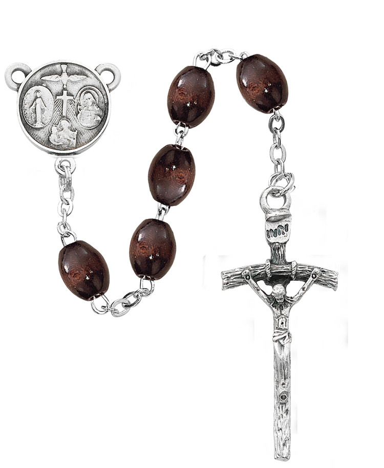 (P541C) BROWN OVAL WOOD ROSARY