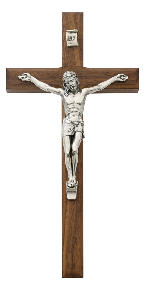 (80-04) 10" BEVELED WALNUT CRUCIFIX