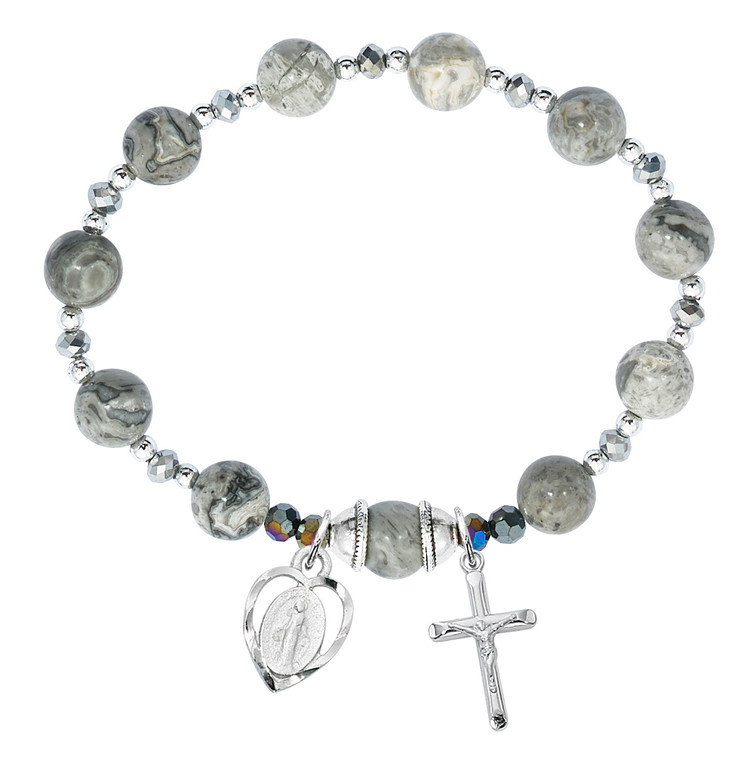 (BR223C) GREY MARBLE ROSARY STRETCH