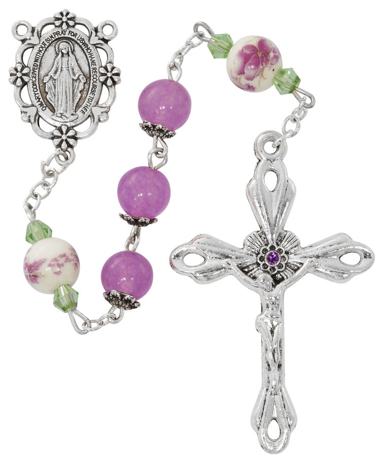 (R934F) PURP & CERAMIC BEAD FLOWER ROS