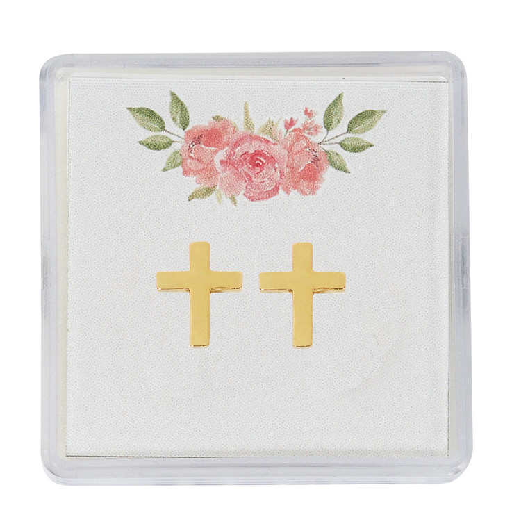 (EAR35) GOLD TONE CROSS EARRINGS WITH