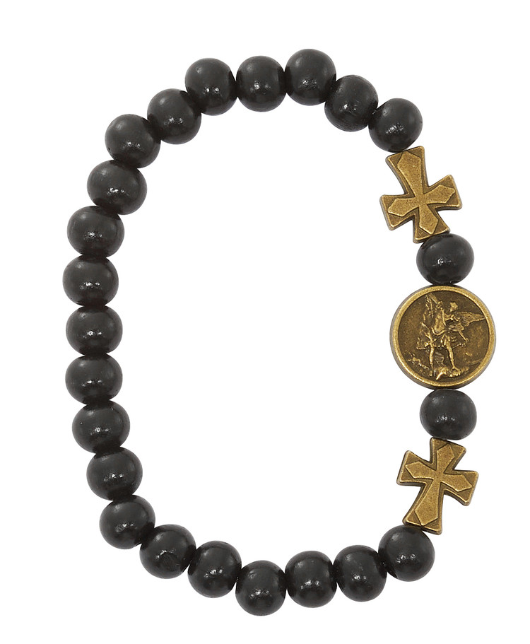 (B1134C) ST. MICHAEL GOLD BLACK WOOD