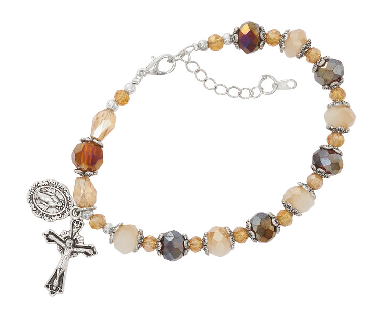 (BR359) AMBER & CREAM ROSARY BRACELET