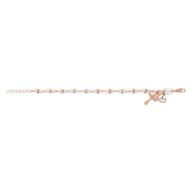 (BR363) ROSE GOLD CRYSTAL ROSARY BRAC