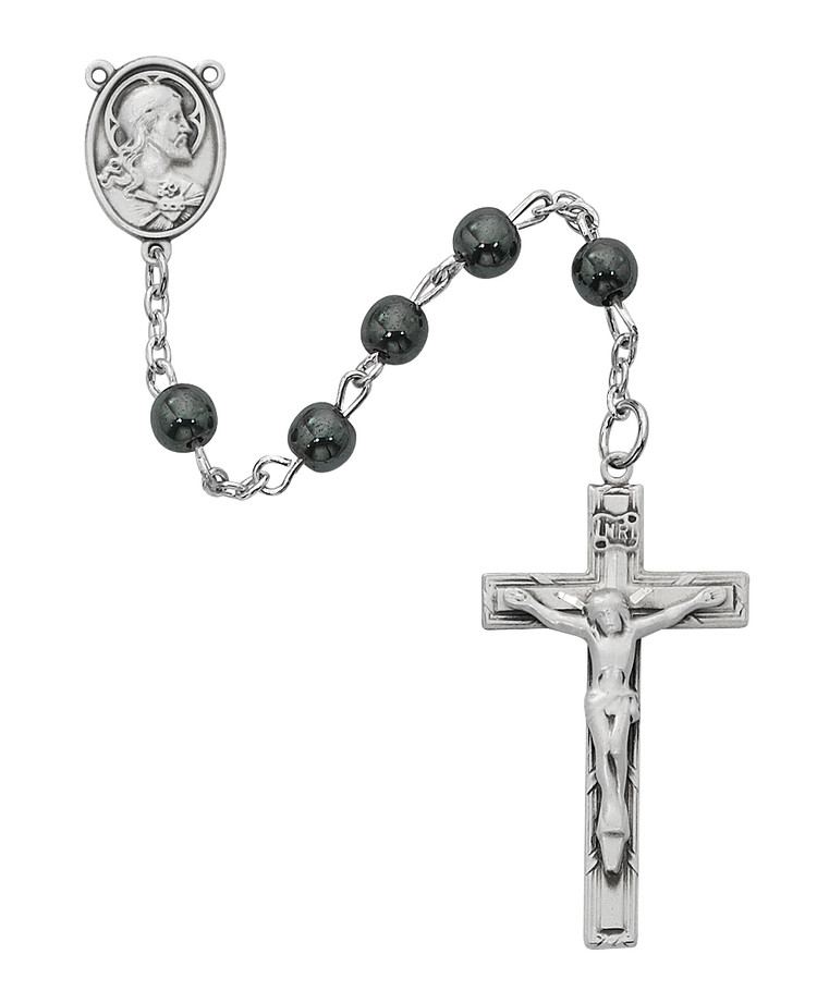 (R936LB) SS 6MM GENUINE HEMATITE ROSARY