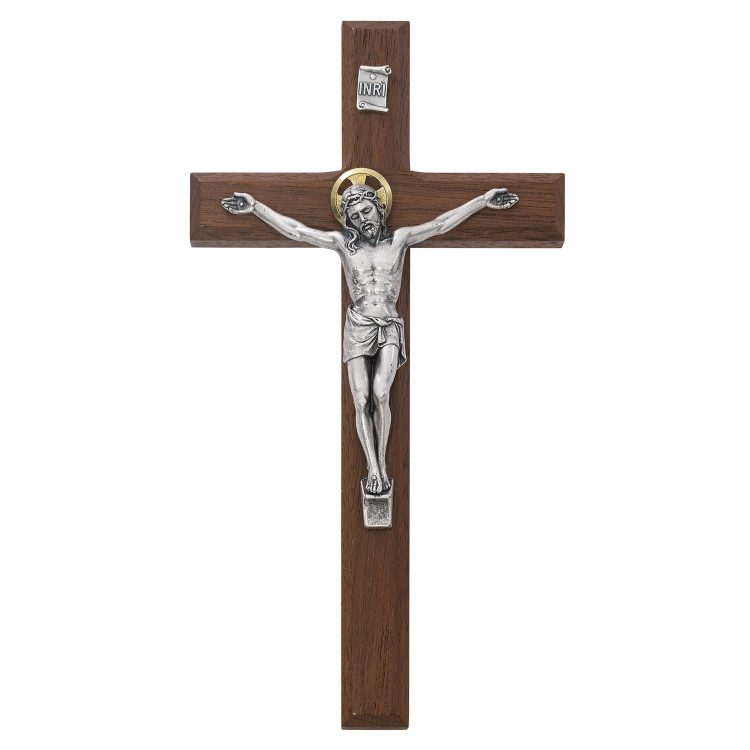 (80-157) 8" BEVELED WALNUT  CRUCIFIX