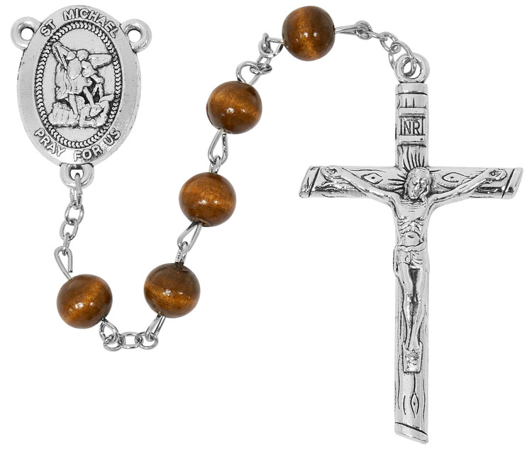8MM ST MICHAEL POLISHED LIGHT BROWN WOOD