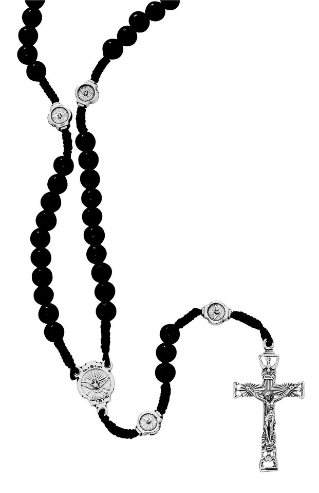 (P397C) BLACK WOOD CORD H.S. ROSARY