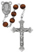 (R714DF) BROWN WOOD PEWTER ROSARY