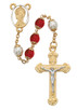 (452HF) 8MM RED/PEARL CAPPED ROSARY
