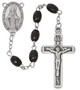 (P557X) BLACK WOOD ROSARY WITH SILVER