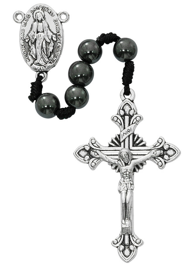 Mcvan R559HF 4 x 6 mm Holy Mass Crucifix Cross Rosary Set - Black