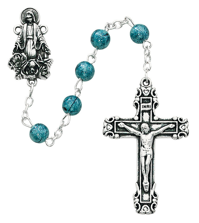 Mcvan R556RF 7 mm Pearl Holy Mass Crucifix Cross Rosary Set - Blue