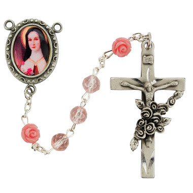 R497DF) 6MM PINK ST. THERESE ROSARY - McVan