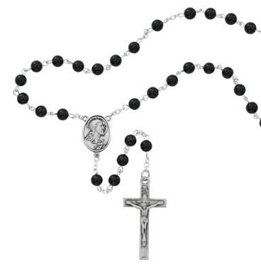 R777B) 6MM BLACK ONXY COMM ROSARY - McVan