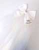 Personalised short satin bow veil – elegant custom bridal accessory for hen parties