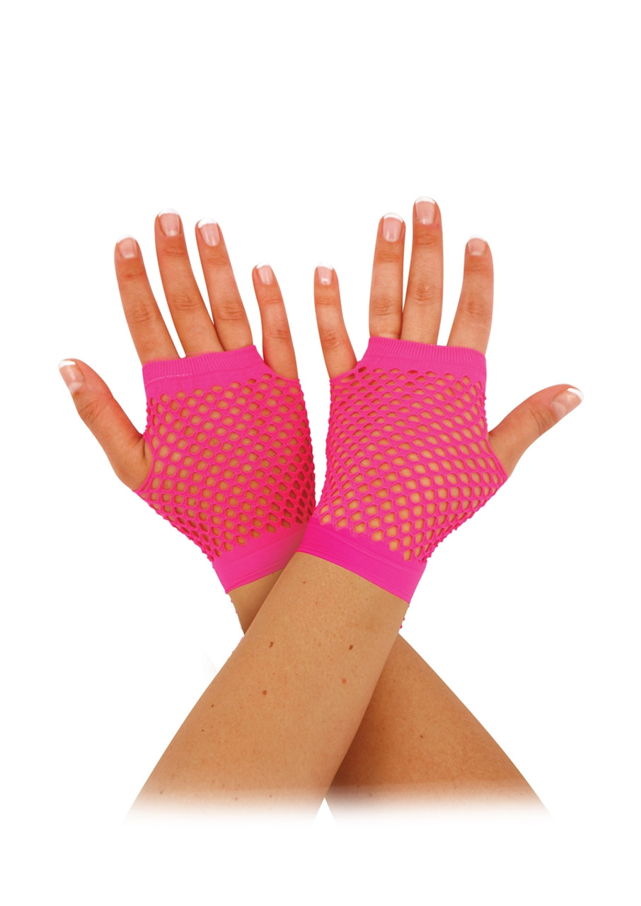 Hen Party Fish Net Fingerless Gloves in Pink