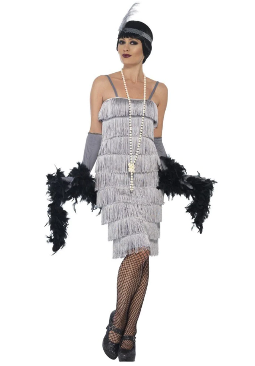 Silver Long Flapper Dress 1920s costume, Hen Party