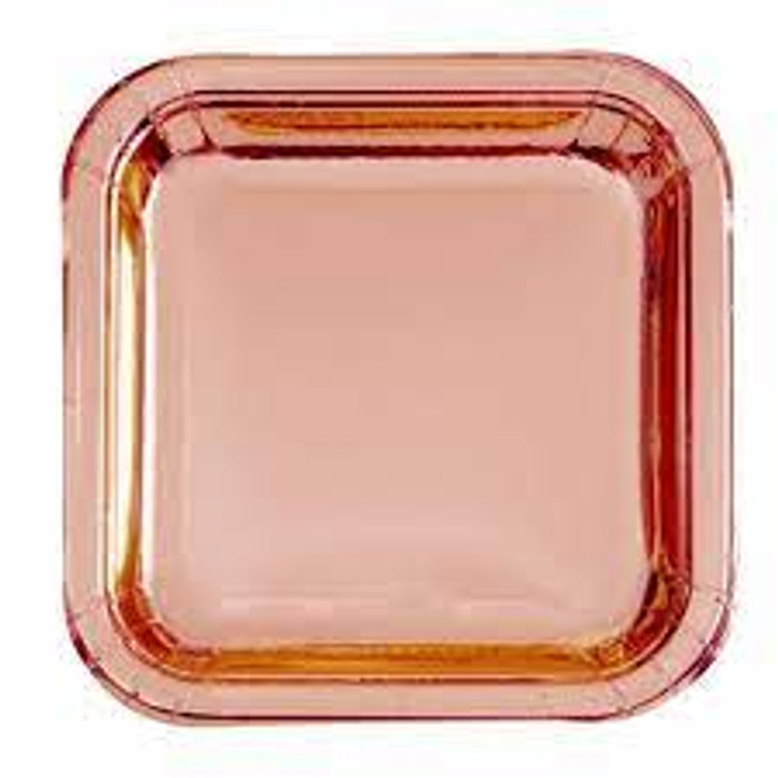 Rose Gold 9" Square Plastic Plates ( Pack of 8)