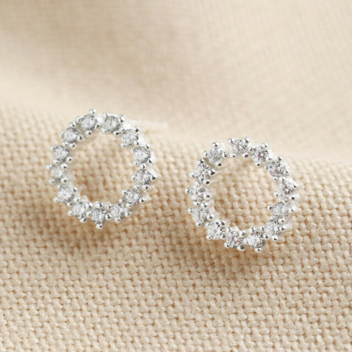 Sterling Silver Crystal Circle Earrings