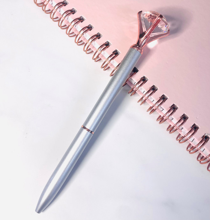 Rose Gold and Silver Diamond Top Pen