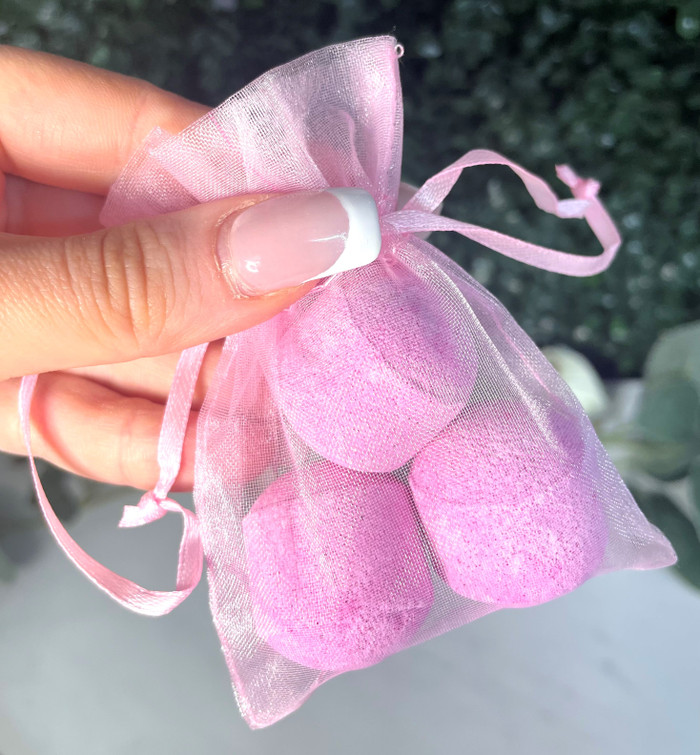 Mini Pink Bath Bombs in organza bag