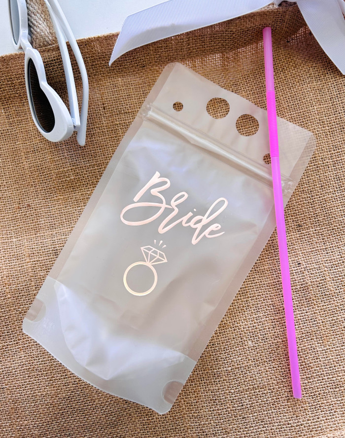 Bride Rosegold Drinks Pouch with pink straw