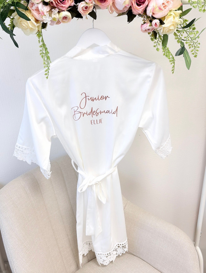 Personalised Children's Silk Robe with lace trim - White