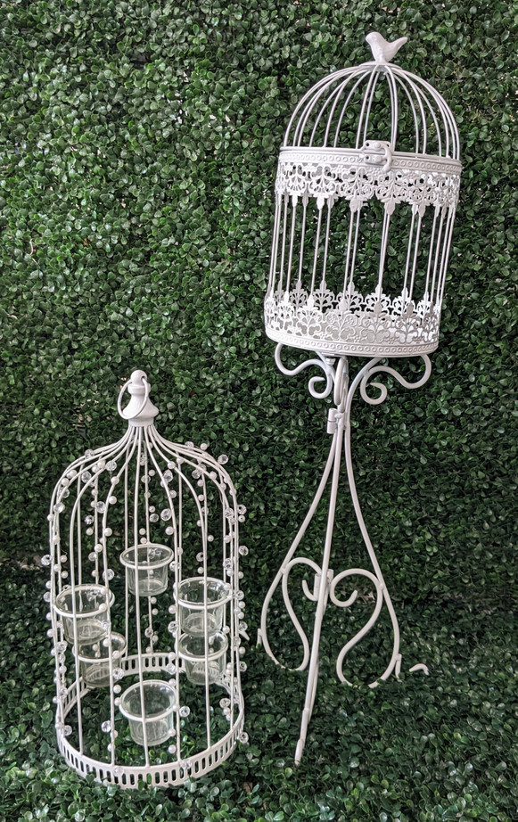 White Birdcage and Candle Stand Set - Rental