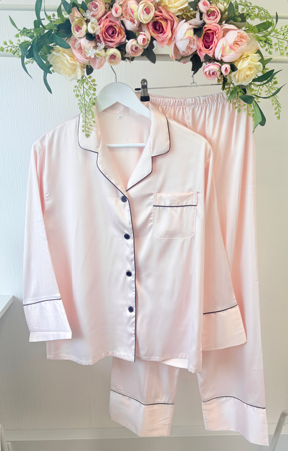 Luxury Blush Pink Long Satin Pyjamas Luxury Blush Pink Long Satin Pyjamas