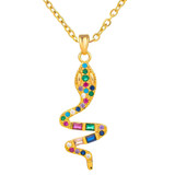 Gold plated serpent necklace with rainbow cubic zirconia gemstones – symbolic jewellery for transformation and empowerment