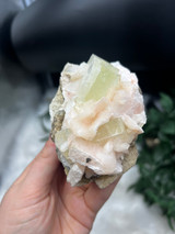 Apophyllite with Stillbite cluster featuring sparkling clear points and soft peach formations. A beautiful crystal for peace, clarity, meditation and gentle calming energy.