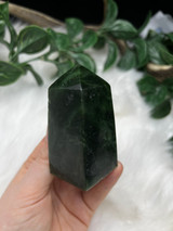 Nephrite Jade Obelisk for love, emotional balance and abundance. A heart chakra crystal tower for calm, harmony, good fortune and sacred spaces.
